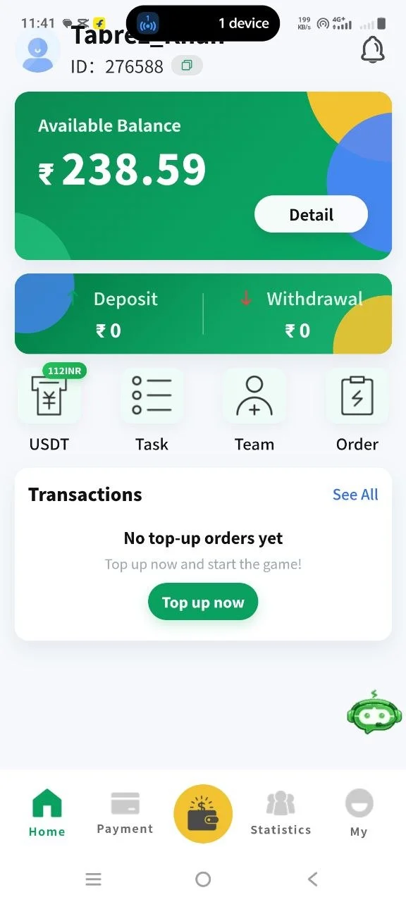 OK Pay App Home - Available Balance ₹238.59, Deposit alt=